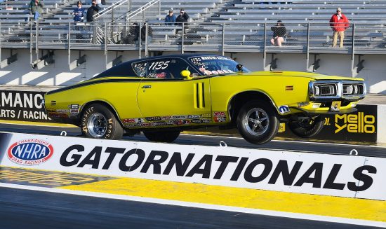 1971 Charger yellow R/T pops wheelie at the start line