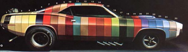 Dodge Challenger Painted in stripes of heritage colors
