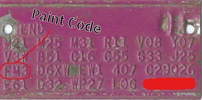 Chrysler paint code plate