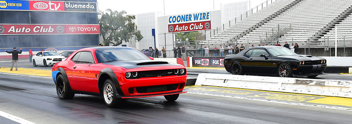 Red and Black Challengers racing each other