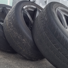 stack of used tires from the Dodge Thrill Rides