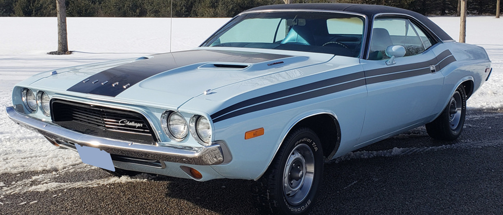 Light blue 1973 Dodge Challenger Custom Hardtop