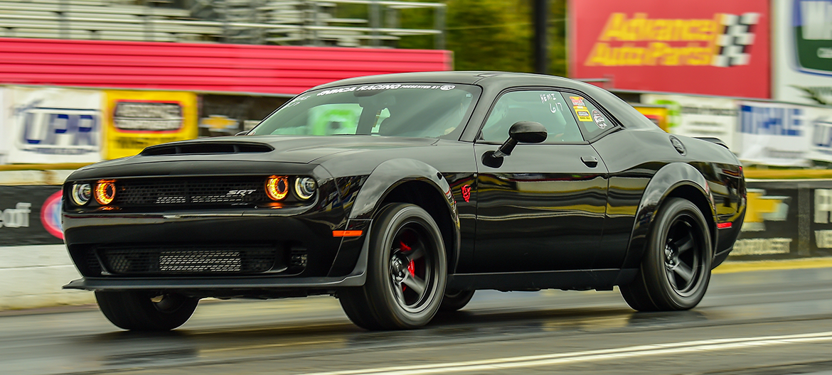 Black Demon racing down the track