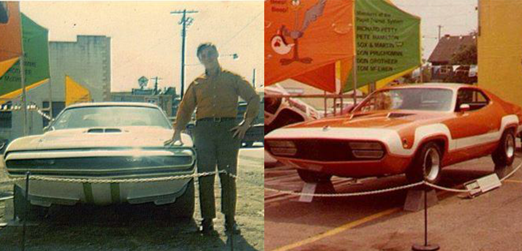 left photo: man standing beside one of the rapid transit caravan vehicles on display at a dealership. Left photo one of the rapid transit caravan vehicles on display at a dealership