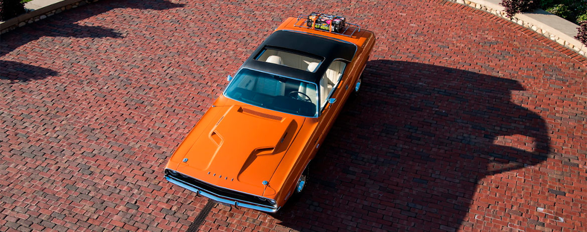 Orange 1970 Dodge HEMI Challenger R/T with sunroof
