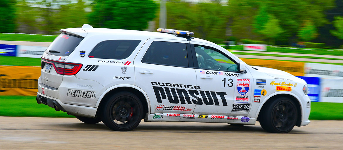 One Lap of America Durango SRT Pursuit racing on the track