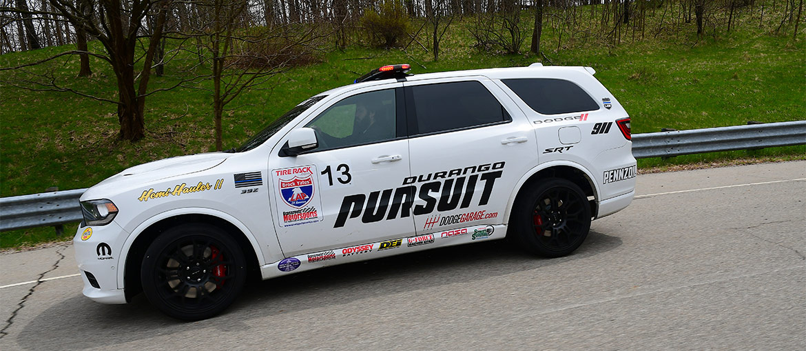 Side view of the white Durango SRT Pursuit