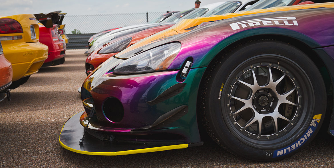 front end of a rainbow chrome wrapped viper