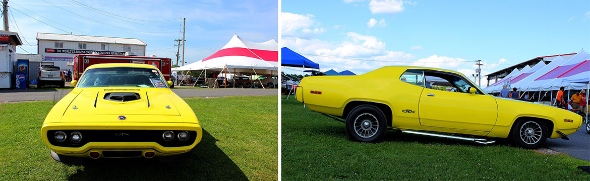 yellow 1971 Plymouth GTX parked outside