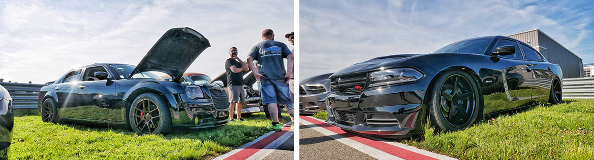 two black dodge vehicles