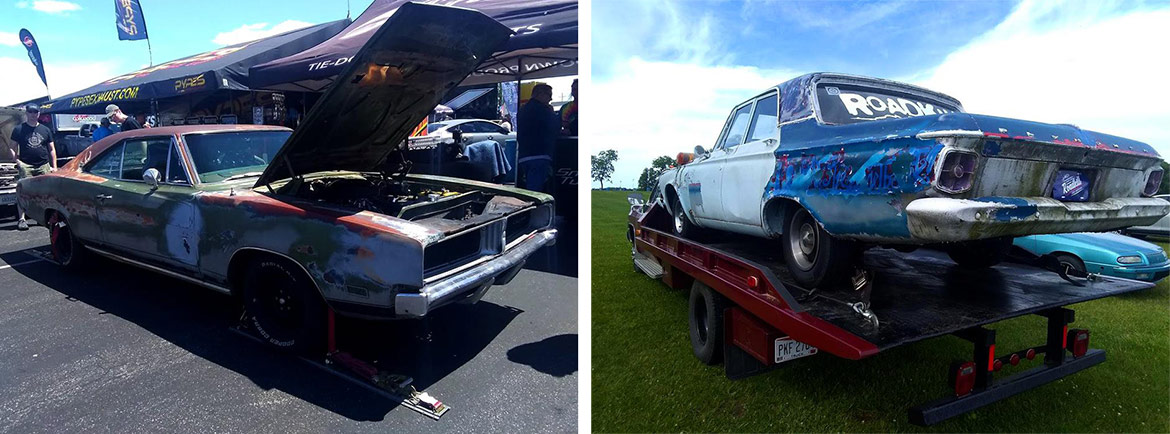 two vehicles parked at a raceway