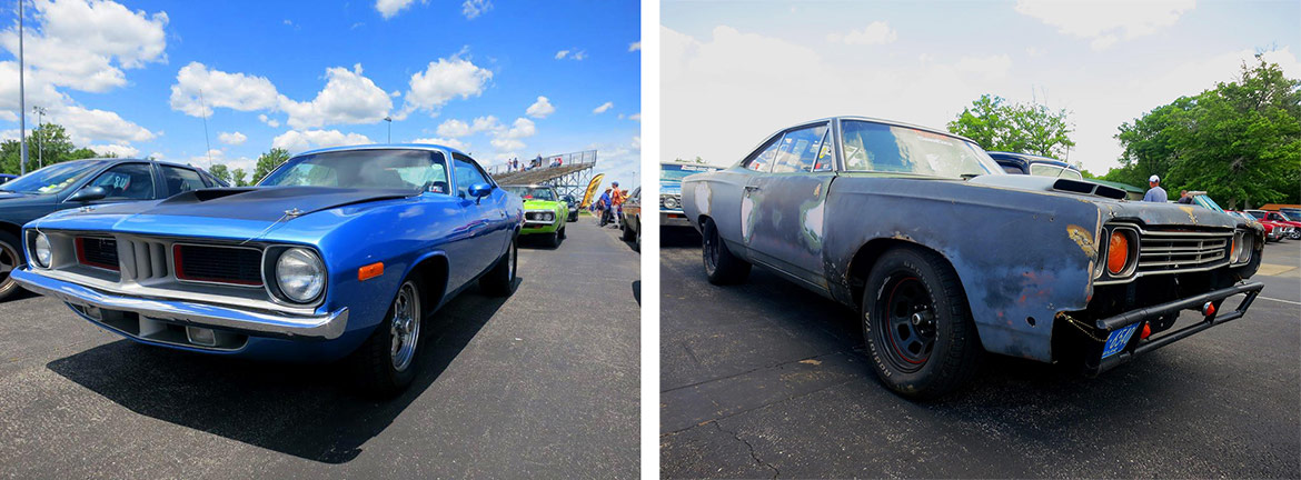 two vehicles parked at a raceway