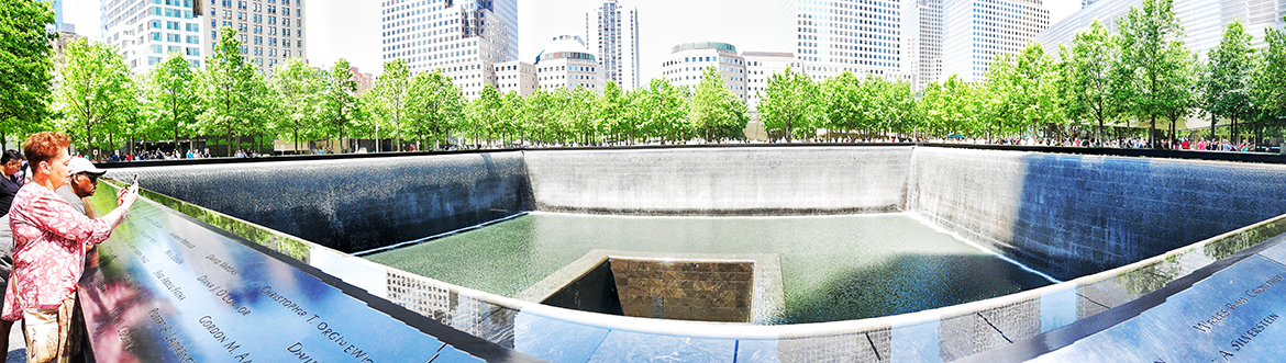 ground zero with the city skyline in the background