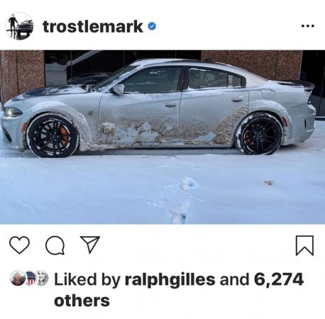 Mark Trostle's Instagram post of Charger Hellcat Widebody in snow