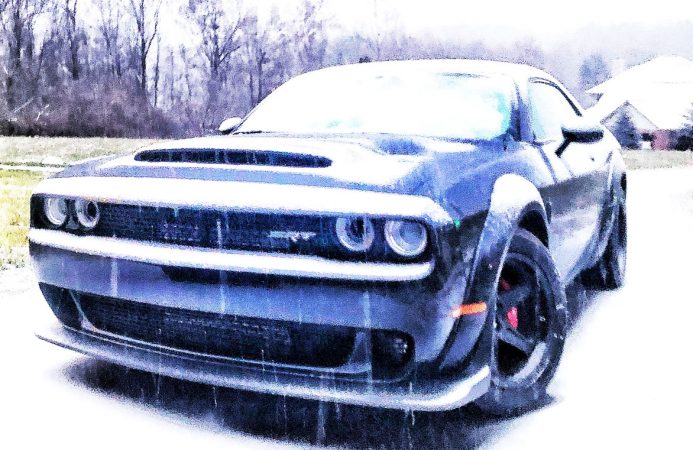 Dodge Challenger covered in sleet