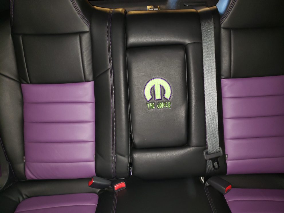 mopar emblem stitched into vehicle seat