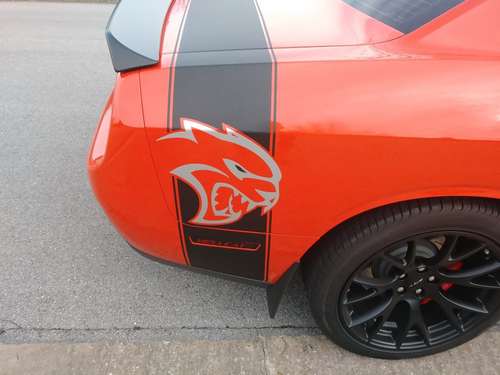 hellcat decal on vehicle