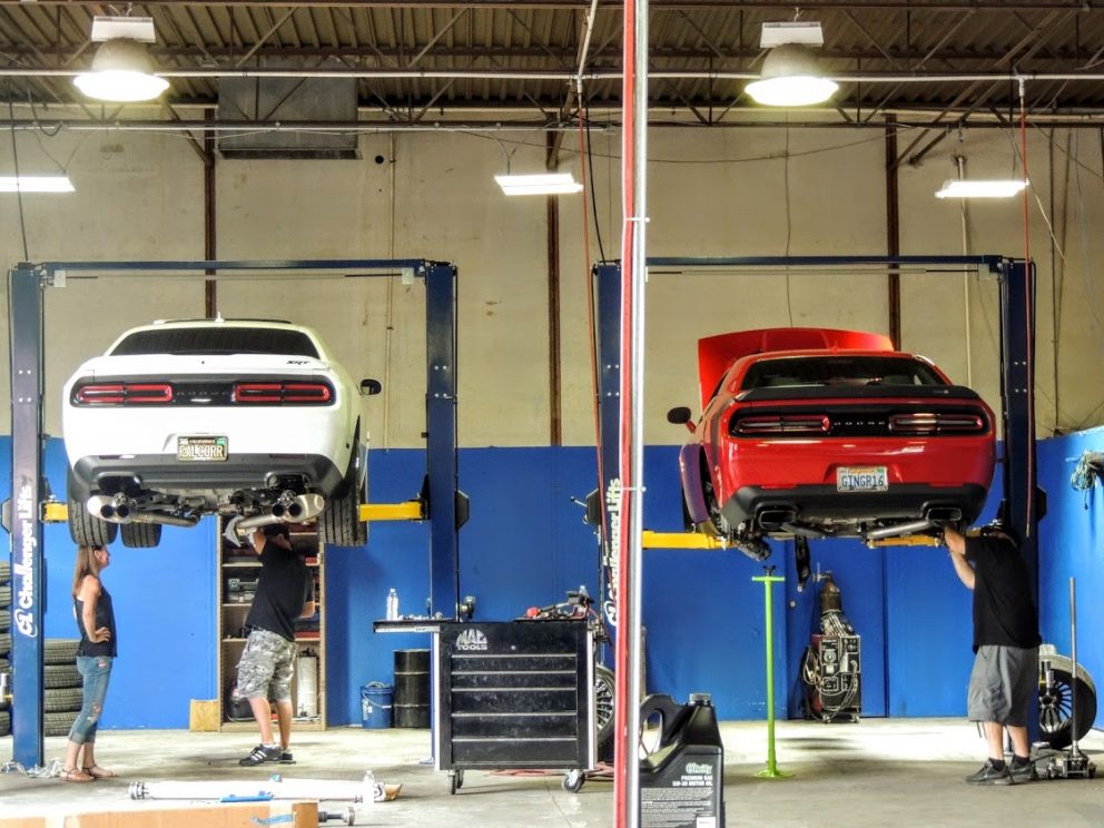 vehicles in an auto shop