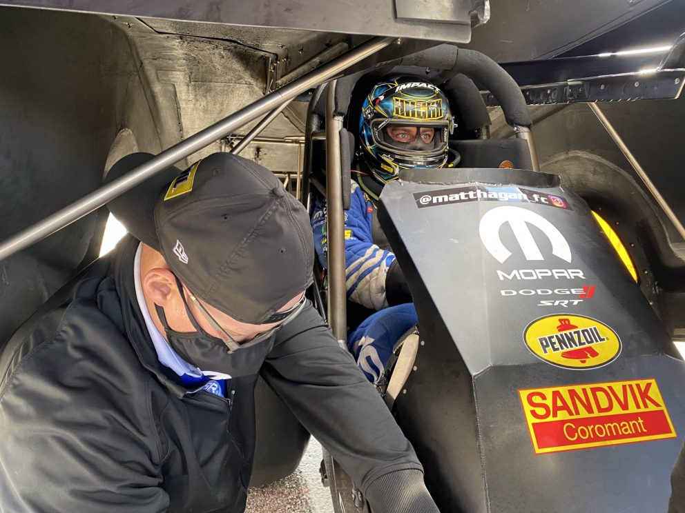 Matt Hagan getting ready to race