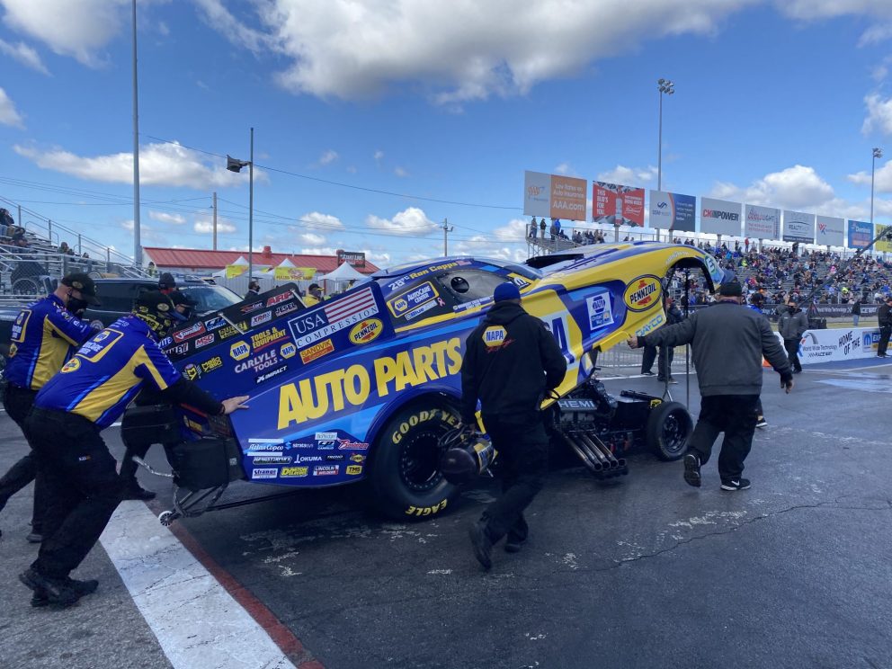 Ron Capps getting ready to race