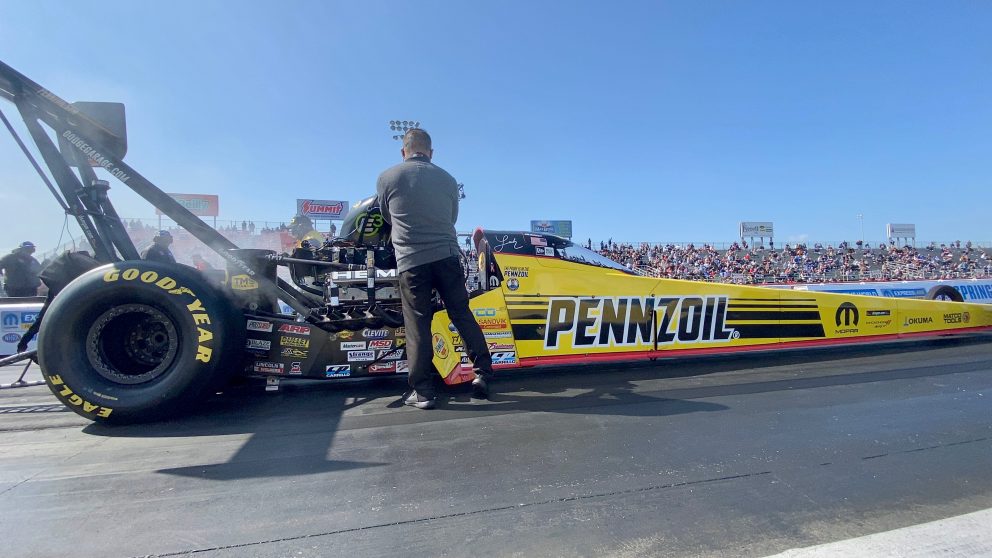 Leah Pruett doing a burnout before the race