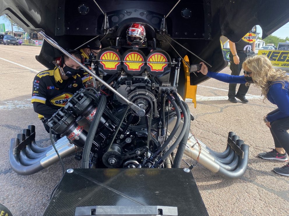 Matt Hagan sitting in his funny car