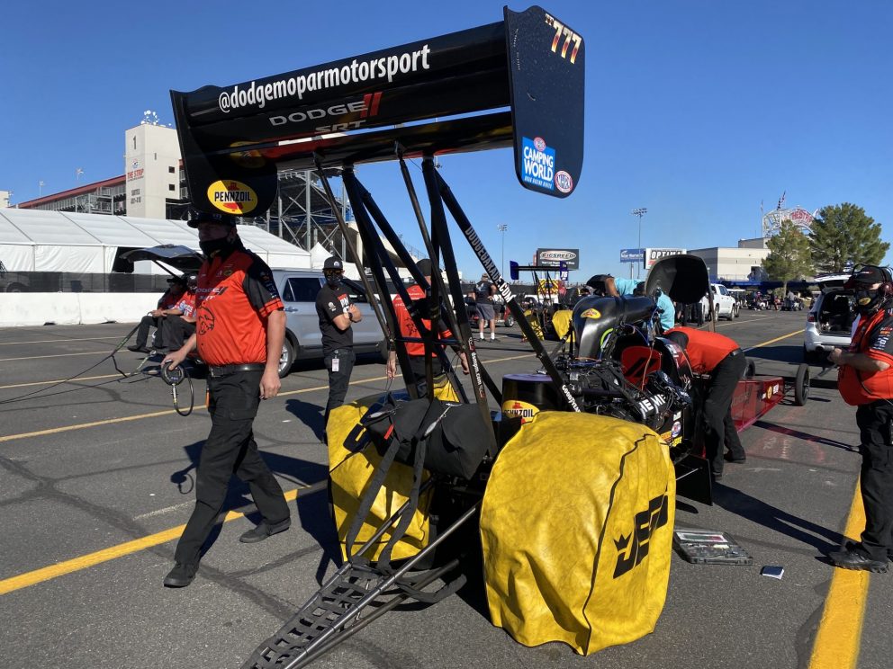 Leah Pruett's team working on her car