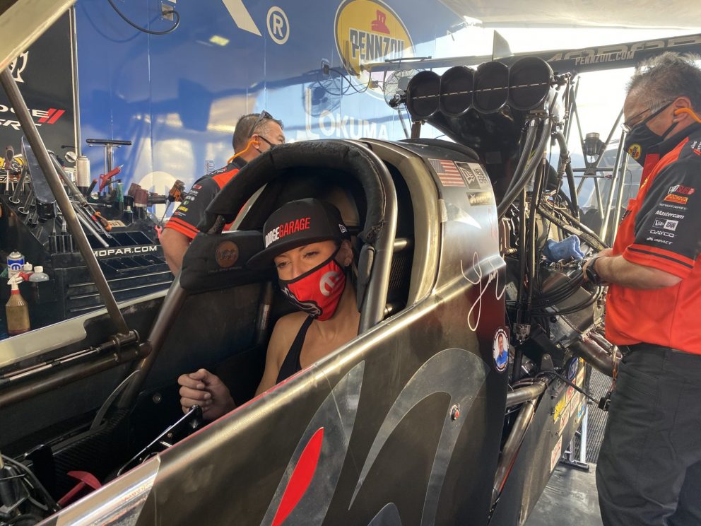 Leah Pruett's team working on her top fuel dragster