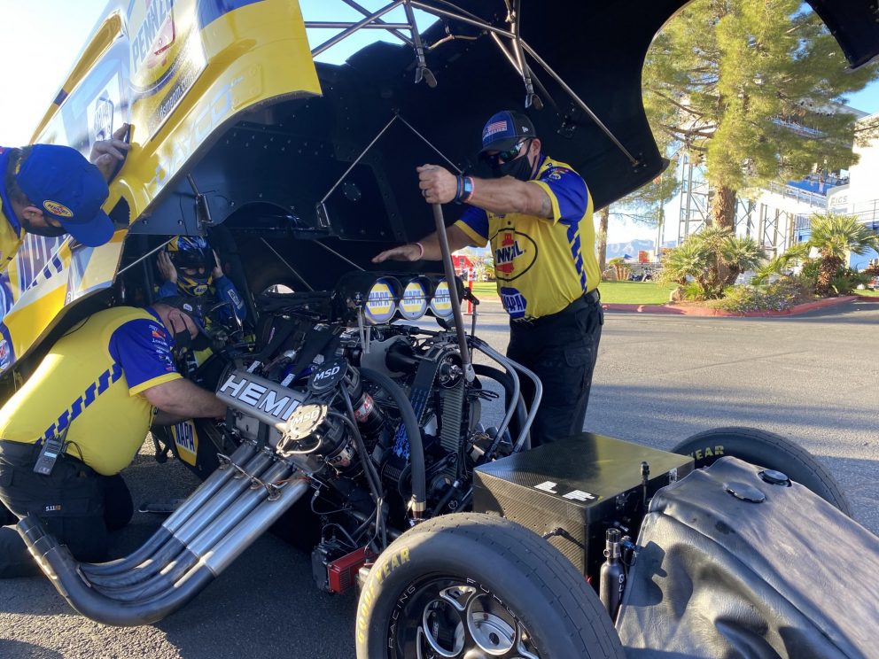 Ron Capps' team working on his funny car