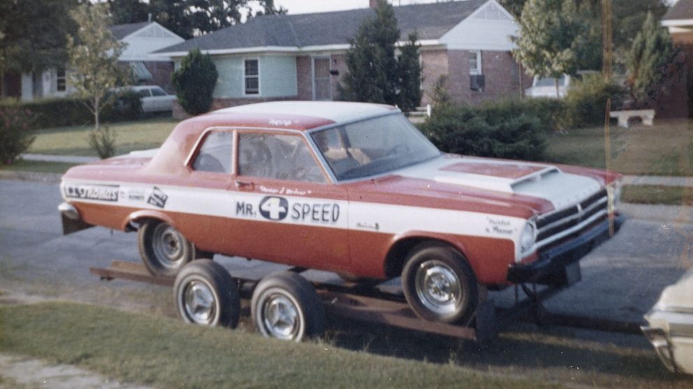 Herb's race car sitting on a trailer