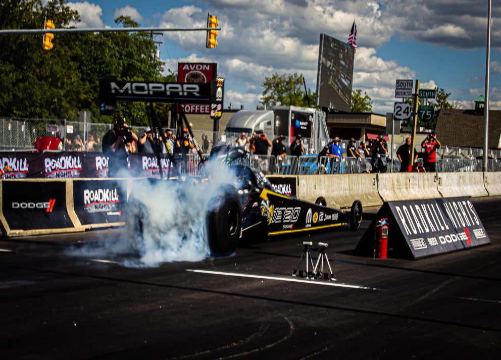 Leah Pruett's top fuel dragster at Roadkill Nights Powered by Dodge