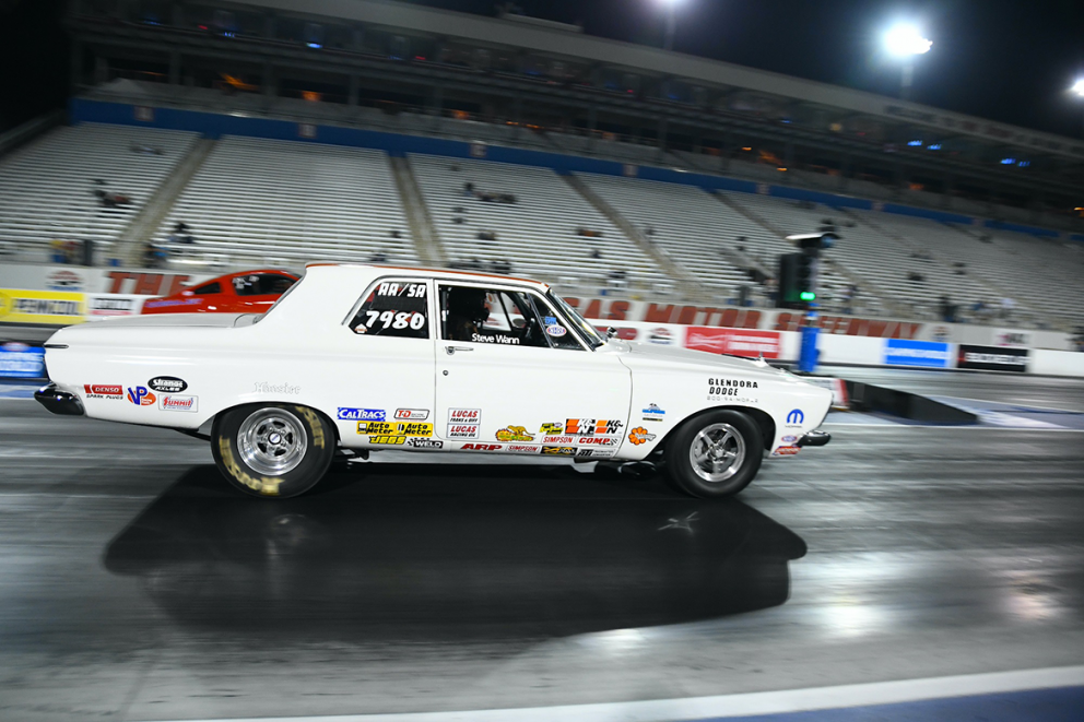 Vehicle on the starting line of a drag strip