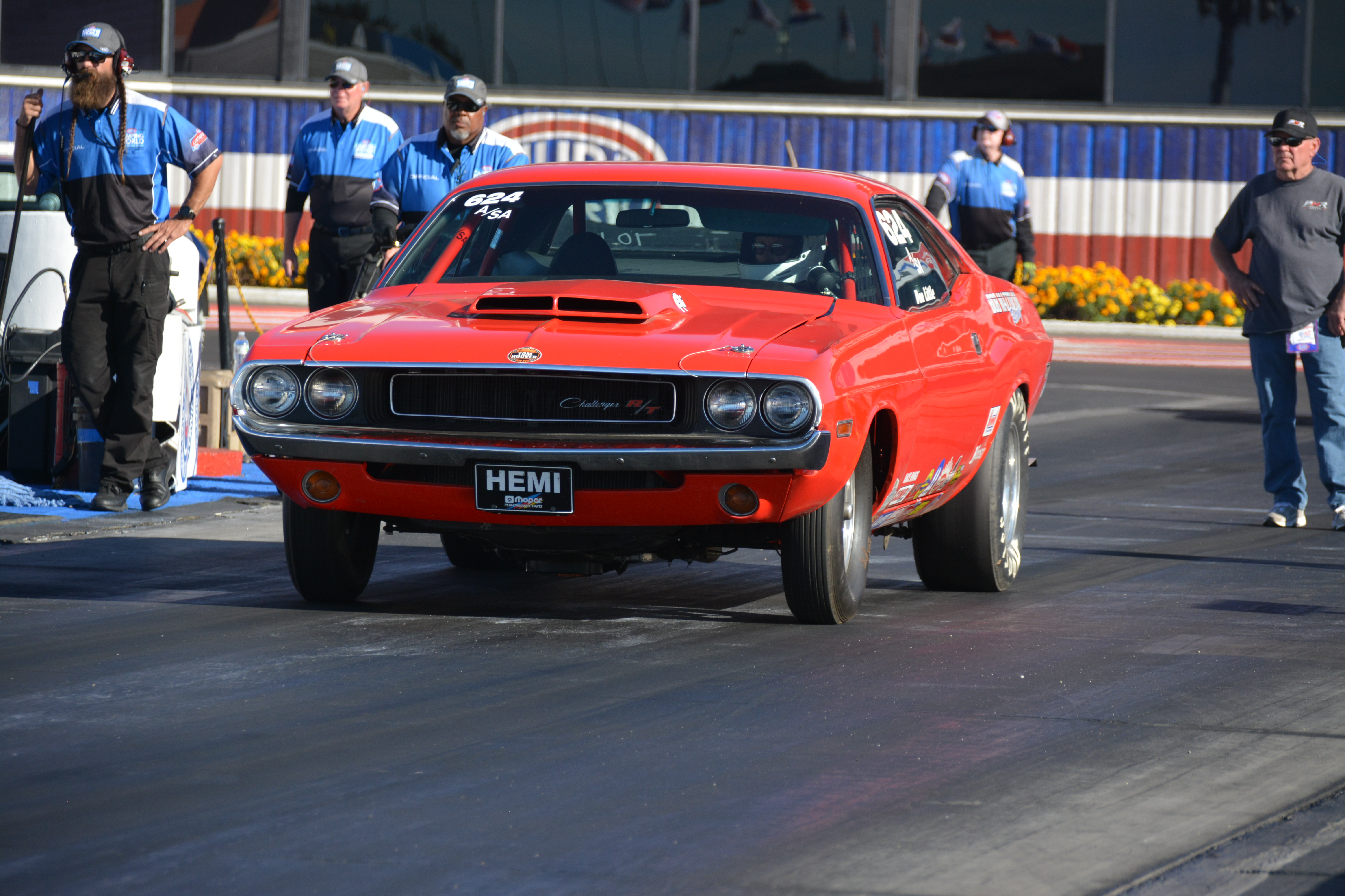 Vehicle heading to the starting line of a drag strip