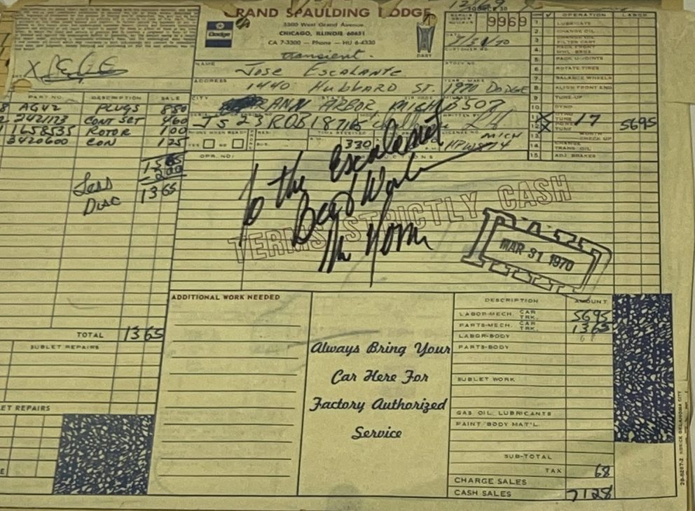 Bill of sale for Dodge vehicle
