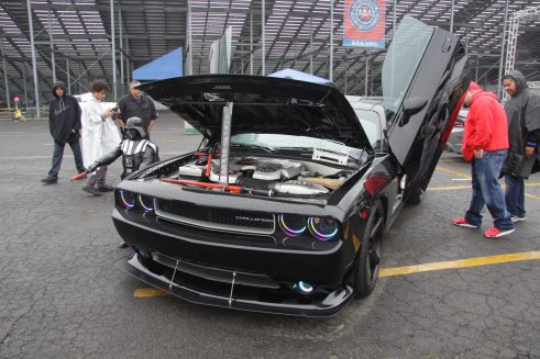 Dodge Challenger with the hood popped