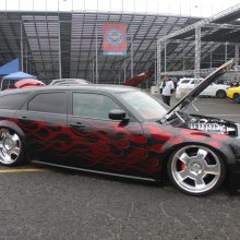 all black red flamed dodge vehicle