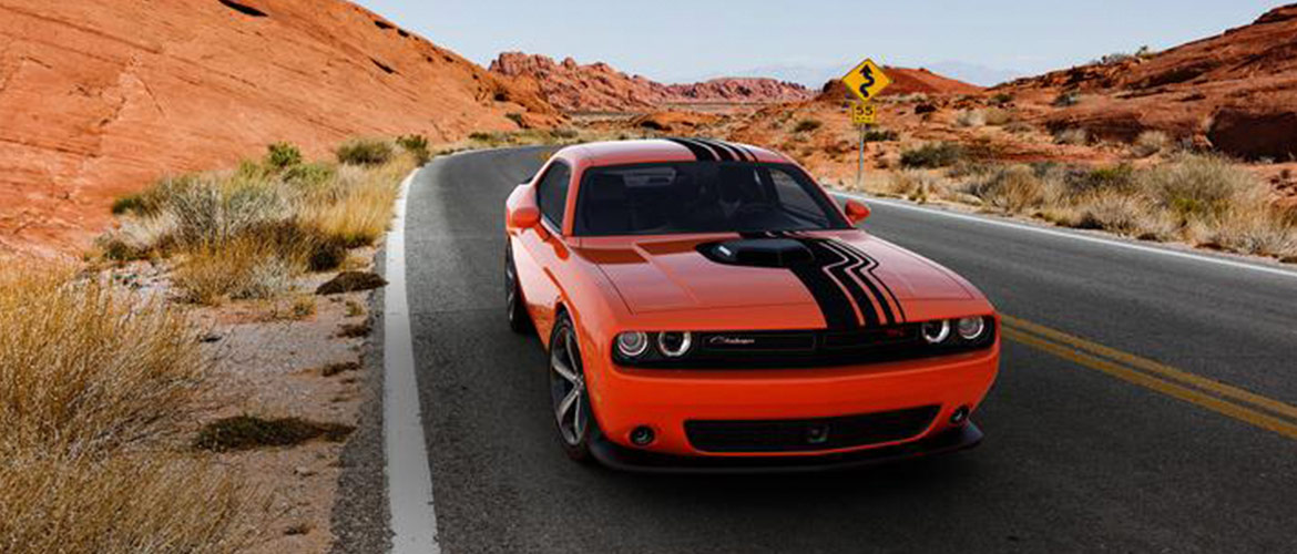 New Dodge Challenger Shakedown package. Orange Challenger with black stripes