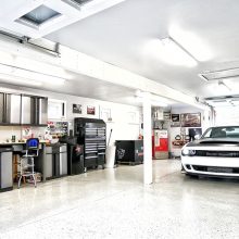 a dodge demon in a garage