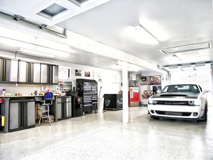 a dodge demon in a garage