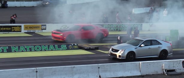 Dodge Demon racing other car at northwest nationals