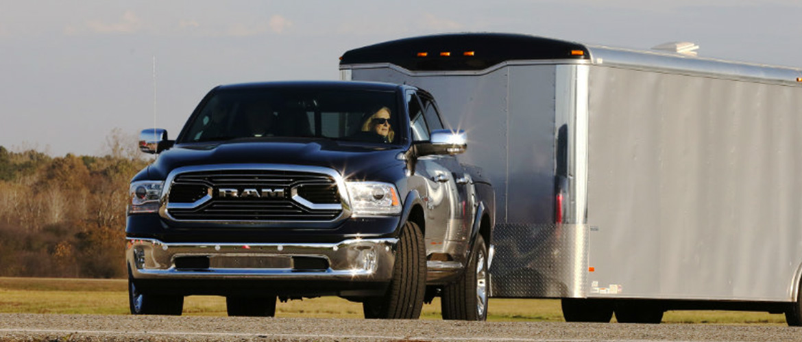 Ram truck pulling a trailer