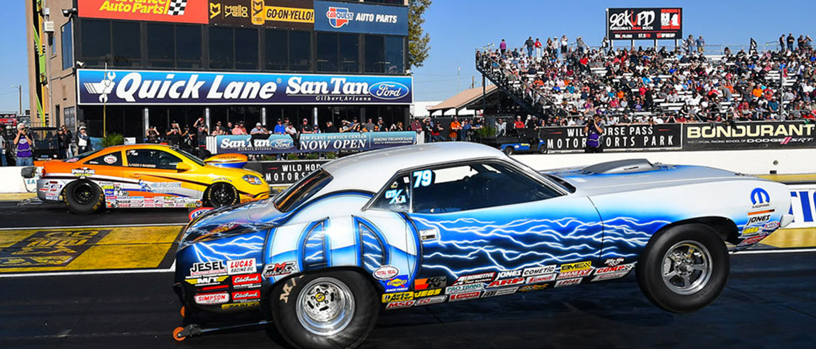 Dodge Challenger taking off at a race