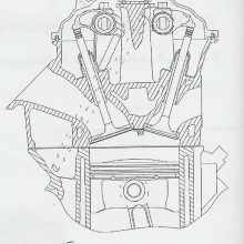 This cutaway view of the third generation HEMI combustion chamber reveals its free flowing ports and double rocker arm shafts. Note how the valve heads open toward the center of the cylinder bore so flow is not shrouded by proximity of the cylinder wall. This is a major part of every HEMI’s deep breathing ability.