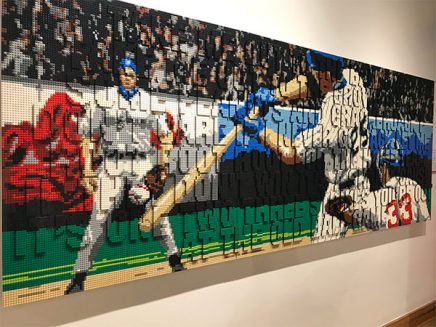 baseball mural built out of legos