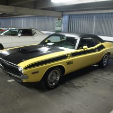 With its correct fiberglass hood, rear-mounted radio antenna, stagger-sized E and F-series tires, side-exit exhaust, console shifted TorqueFlite automatic and 340 6-barrel small block, this well-restored 1970 Challenger T/A (Lot 740) hammered for $72,600. Born with the optional 3.91 rear axle ratio (3.55 was standard on T/A), it still has its original matching numbers engine block, a rarity due to the 340’s quick revving nature and propensity for damage at the hands of lead-footed drivers.