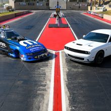 Mopar and dodge challenger lined up at mile high