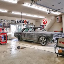 Older dodge challenger being primed