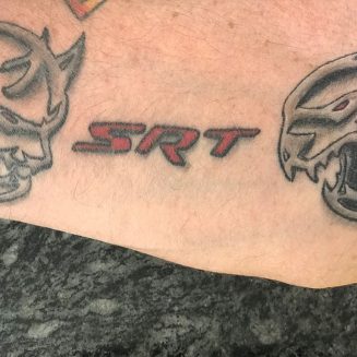 Demon SRT Hellcat logo lockup tattoo