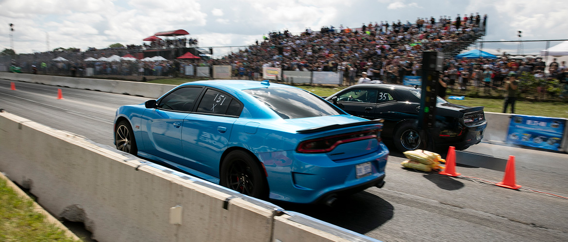 Blue charger racing at roadkill nights