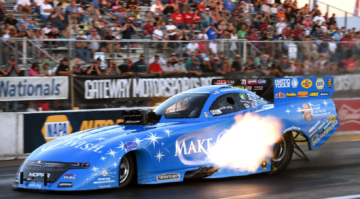 Tommy Johnson Jr. racing his Make A Wish funny car